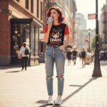 CHAOS MOOD Koszulka damska z szerokim dekoltem - obrazek 5