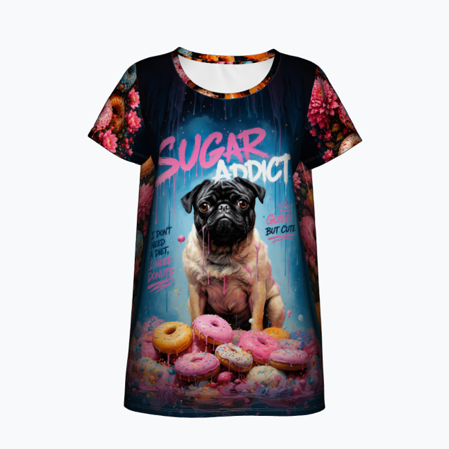 236658ed0a7b38ece9951c36501812449b3e3c23.jpg DONUT WORRY Damski T-shirt z Szerokim Dekoltem - obrazek 1