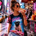 DONUT WORRY Damski T-shirt  z Szerokim Dekoltem - obrazek 4