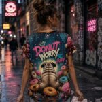 DONUT WORRY Damski T-shirt  z Szerokim Dekoltem - obrazek 7