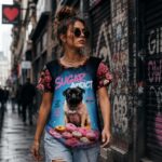 DONUT WORRY Damski T-shirt  z Szerokim Dekoltem - obrazek 3
