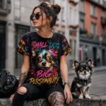 SMALL DOG. ZERO FEAR Damski T-shirt  z Szerokim Dekoltem - obrazek 4