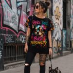 SMALL DOG. ZERO FEAR Damski T-shirt  z Szerokim Dekoltem - obrazek 5