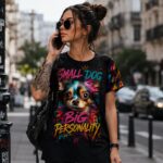 SMALL DOG. ZERO FEAR Damski T-shirt  z Szerokim Dekoltem - obrazek 3