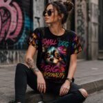 SMALL DOG. ZERO FEAR Damski T-shirt  z Szerokim Dekoltem - obrazek 6