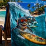 SURFING SHARK PARTY Ręcznik Plażowy - obrazek 5
