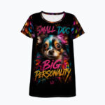 SMALL DOG. ZERO FEAR Damski T-shirt  z Szerokim Dekoltem