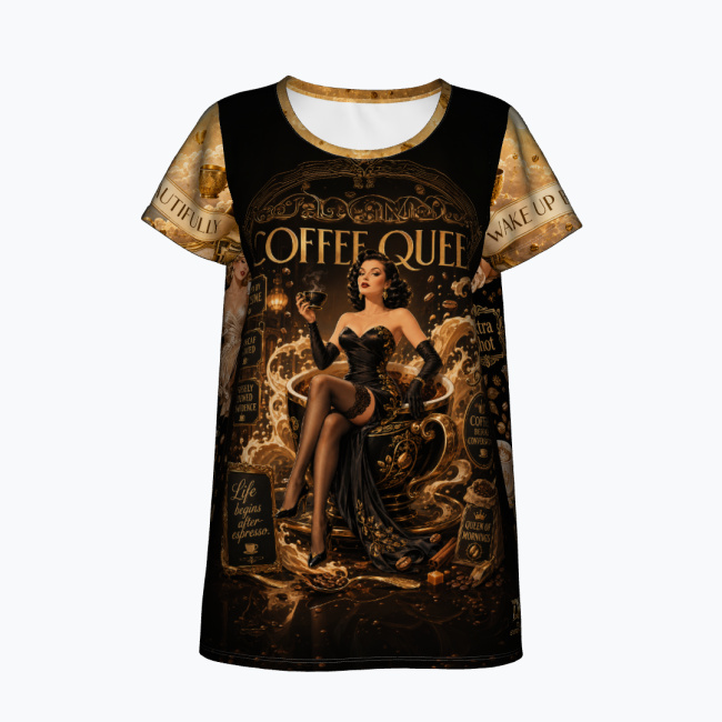 242fe15ac93fb83f36f6e17b110573c09e0b90e2.jpg COFFEE QUEEN Damski T-shirt z Szerokim Dekoltem - obrazek 1