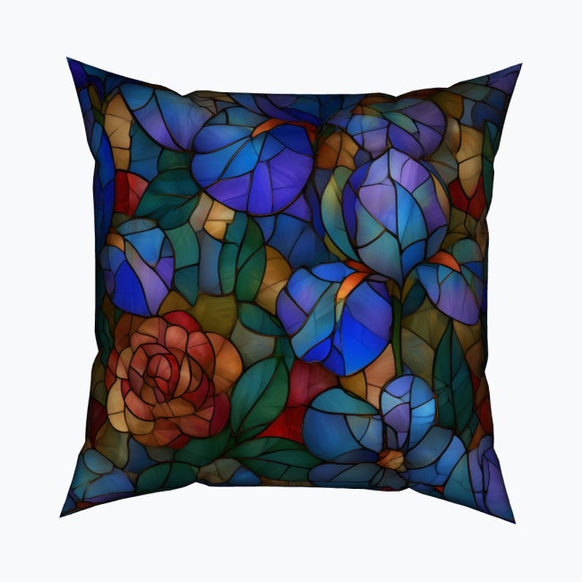 281347d93c9852eec56a85569d94cba878d74d86.jpg STAINED GLASS BOTANICAL Kwadratowa Poduszka 100% Bawełna - obrazek 1