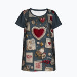 CHARM PATCH DIARY Damski T-shirt z Szerokim Dekoltem