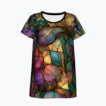 STAINED GLASS BOTANICAL Damski T-shirt All-Over-Print z Szerokim Dekoltem