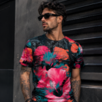 GLITCHED HIBISCUS  Męski T-Shirt Sportowy - obrazek 3