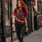 LIQUID 70s PSYCHEDELIA Damski T-shirt z Szerokim Dekoltem - obrazek 3