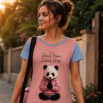 PANDA ZEN Damski T-shirt z Szerokim Dekoltem - obrazek 4