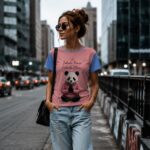 PANDA ZEN Damski T-shirt z Szerokim Dekoltem - obrazek 3