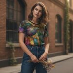 STAINED GLASS BOTANICAL Damski T-shirt All-Over-Print z Szerokim Dekoltem - obrazek 4