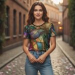 STAINED GLASS BOTANICAL Damski T-shirt All-Over-Print z Szerokim Dekoltem - obrazek 6