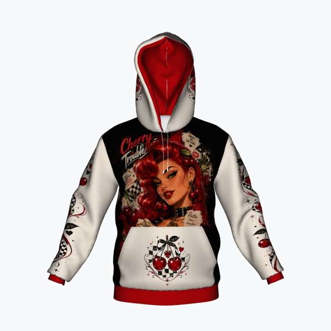 548781fd07e35795b3527abdf424147a365aecb8.jpg CHERRY TROUBLE Bluza damska z kapturem - Poliester - obrazek 1