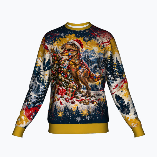70395adfacff0063b4826eb5ee483988f6d6619b.jpg T REX TREE WRECKER Świąteczny "Ugly Sweater" męski - obrazek 1