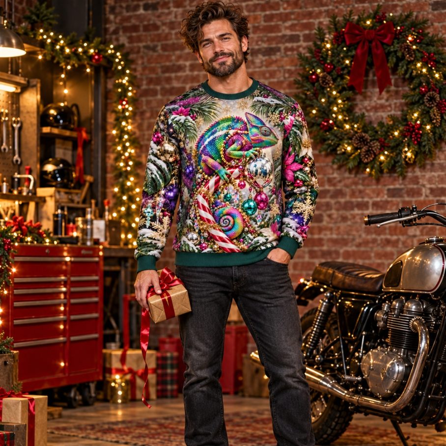 CHAMELEON TINSEL TAKEOVER Świąteczny Ugly Sweater unisex-3