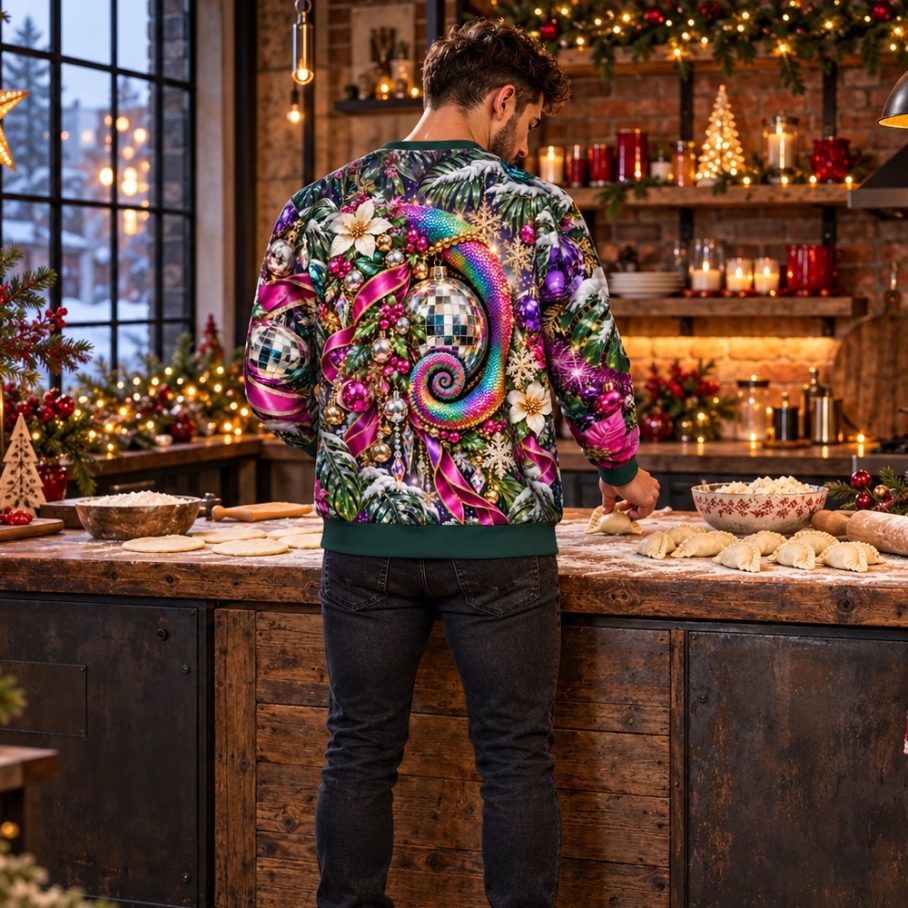 CHAMELEON TINSEL TAKEOVER Świąteczny Ugly Sweater unisex-5