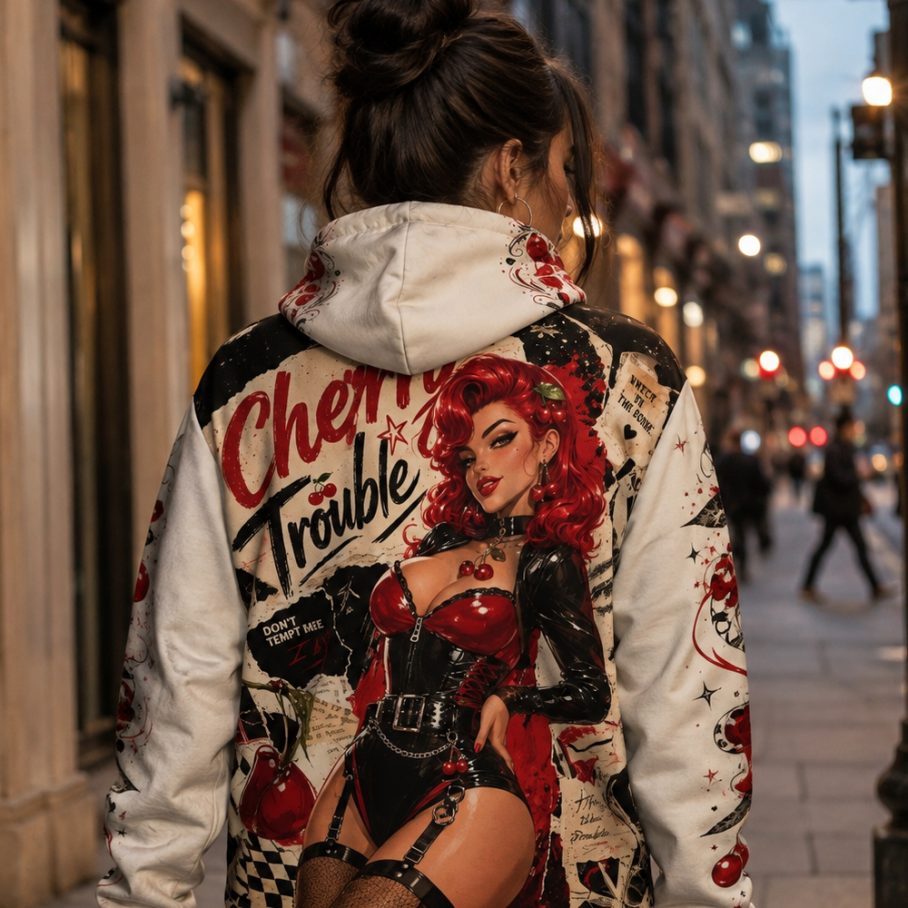 CHERRY TROUBLE Bluza damska z kapturem - Poliester-3
