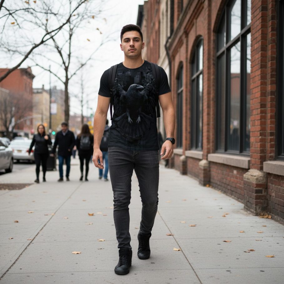 CITY RAVEN Męski T-Shirt Sportowy-2