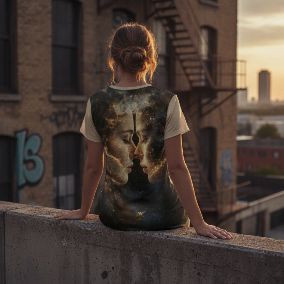 COSMIC UNITY Damski T-shirt z Szerokim Dekoltem-3