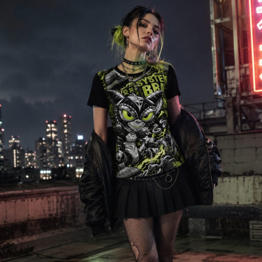 Chrome Gremlin Damski T-shirt z Szerokim Dekoltem-2