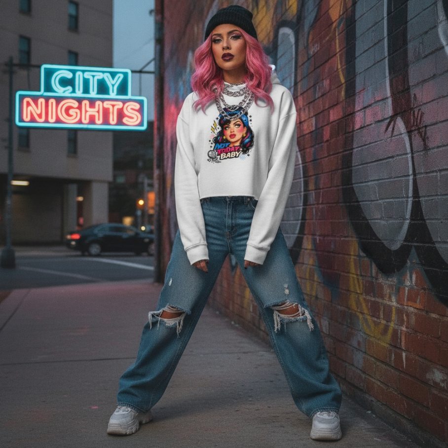 EYE-ROLL QUEEN Damska Crop Hoodie-4