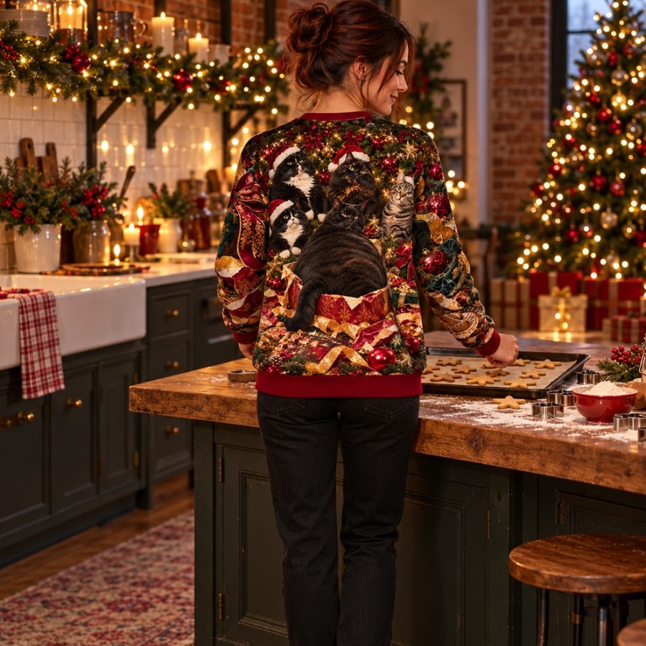 FAT CAT CHRISTMAS CHAOS Świąteczny Ugly Sweater damski-4