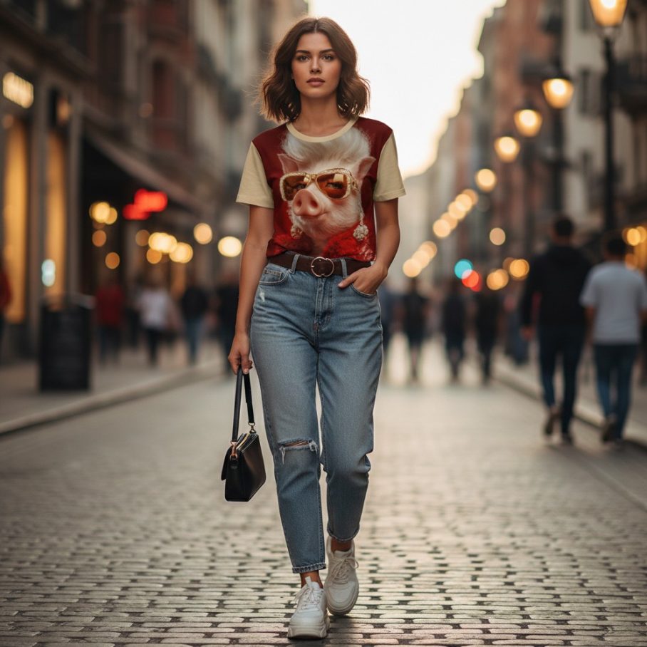 GLAM PIG Koszulka damska z szerokim dekoltem