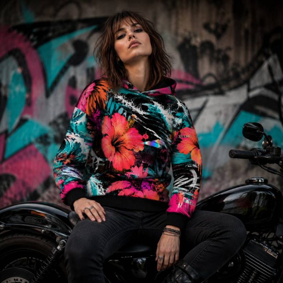 GLITCHED HIBISCUS Bluza Unisex Oversize-2