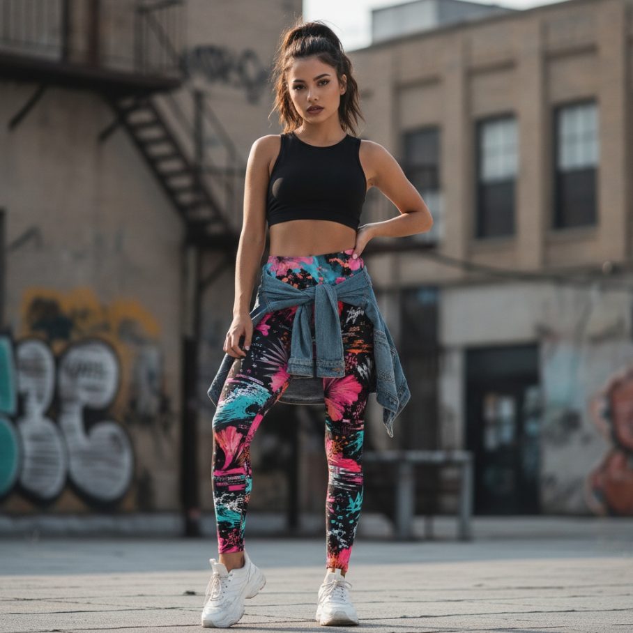 GLITCHED HIBISCUS Legginsy-3