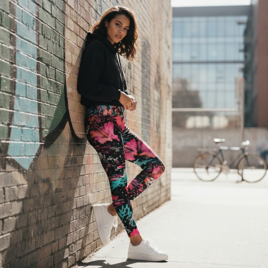 GLITCHED HIBISCUS Legginsy-5