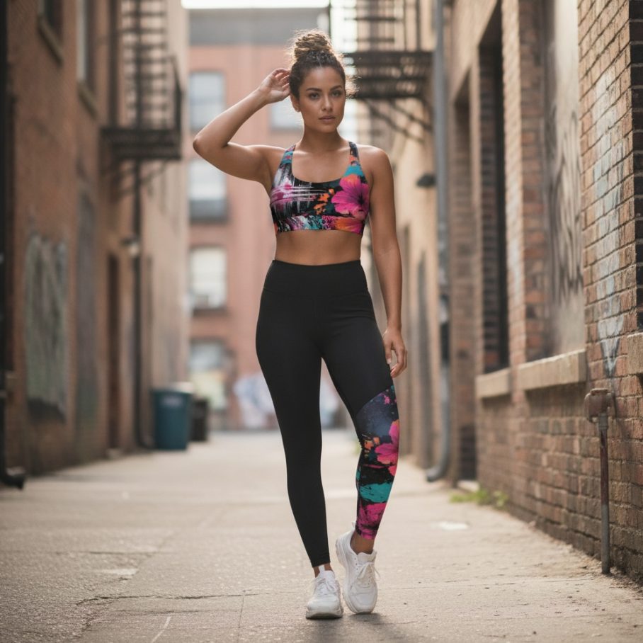 GLITCHED HIBISCUS Top sportowy damski-6