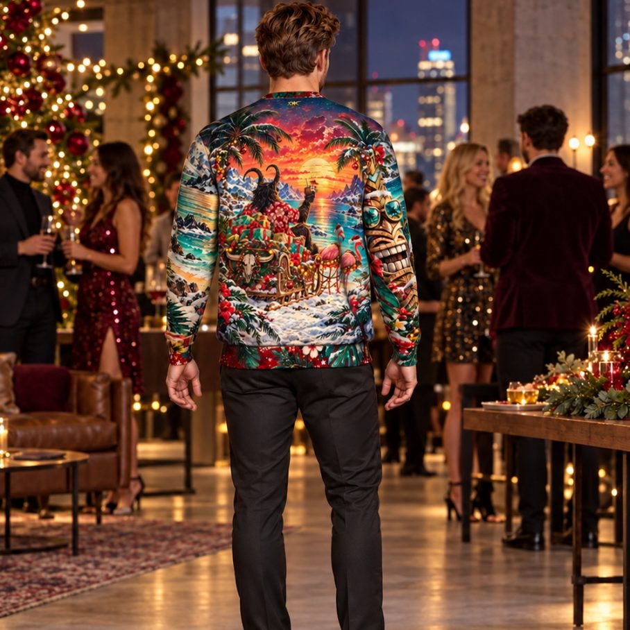 KRAMPUS ON VACATION Świąteczny Ugly Sweater męski-6