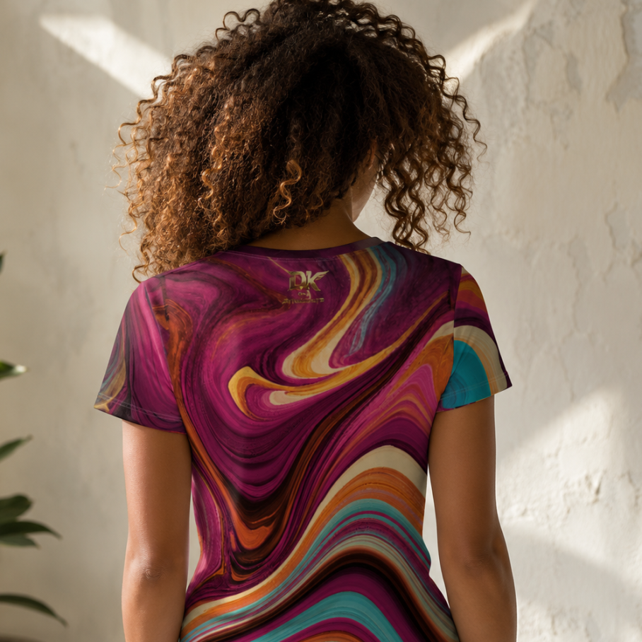 LIQUID 70s PSYCHEDELIA Damski T-shirt z Szerokim Dekoltem-2