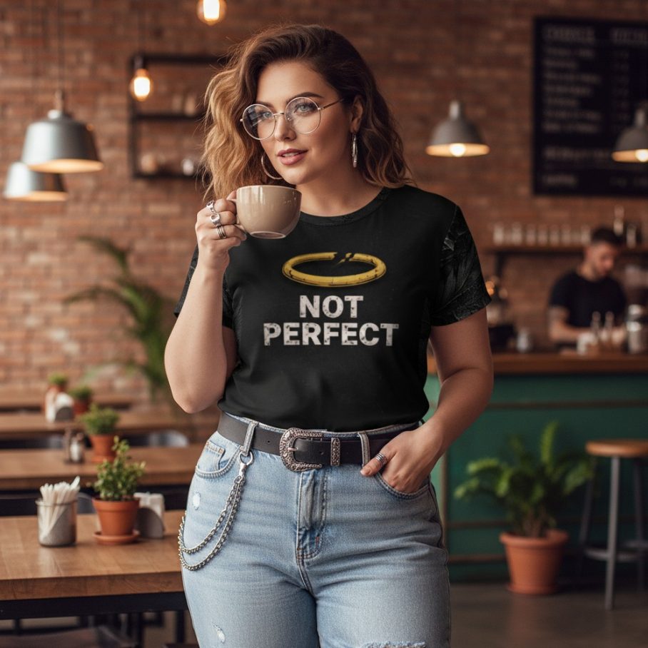 NOT PERFECT Koszulka damska z szerokim dekoltem-5