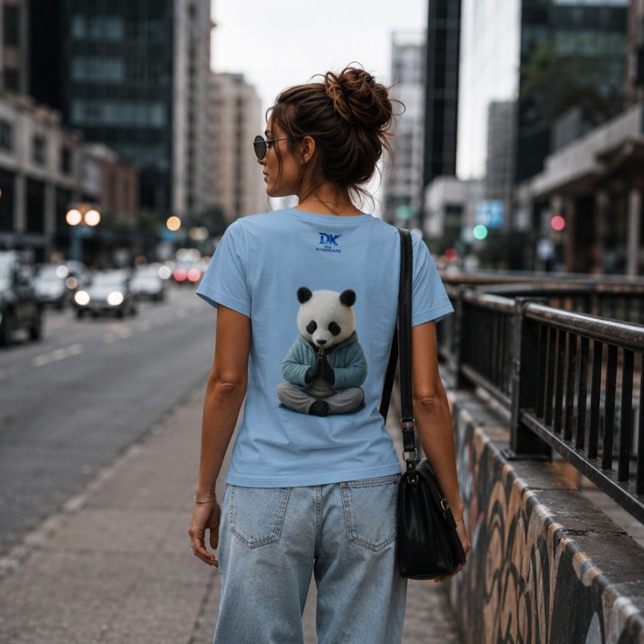 PANDA ZEN Damski T-shirt z Szerokim Dekoltem-3