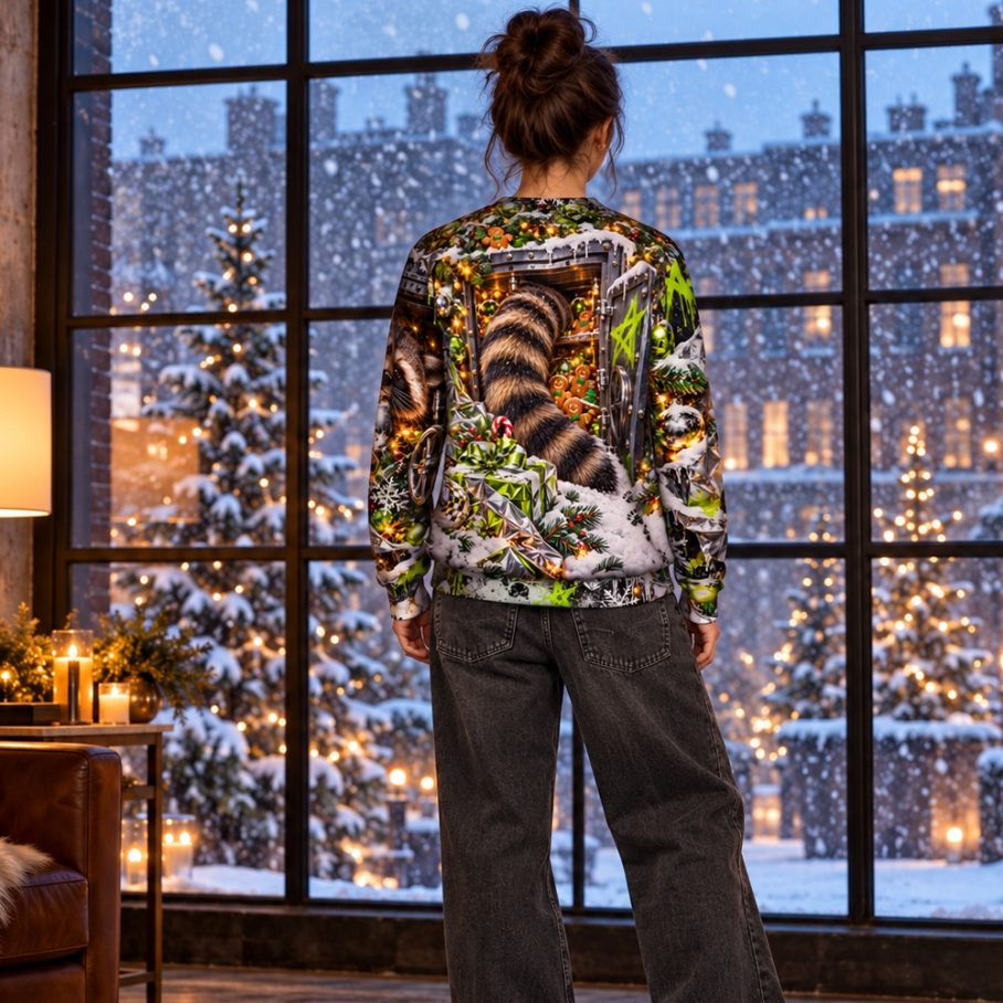 RACCOON MIDNIGHT HEIST Świąteczny Ugly Sweater unisex-5
