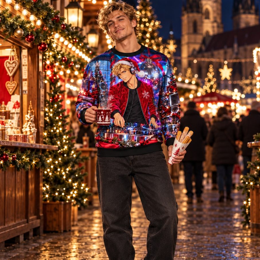 SANTA BASS AFTERHOURS Świąteczny Ugly Sweater męski-4