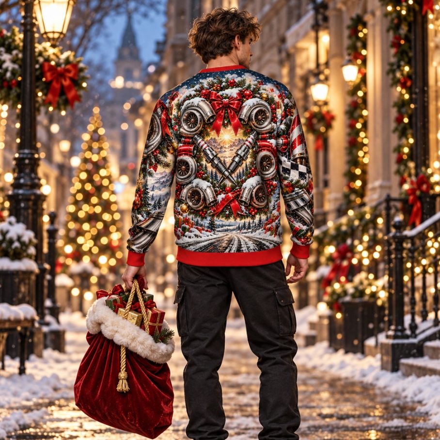 SANTA ENGINE OVERLOAD Świąteczny Ugly Sweater męski-5