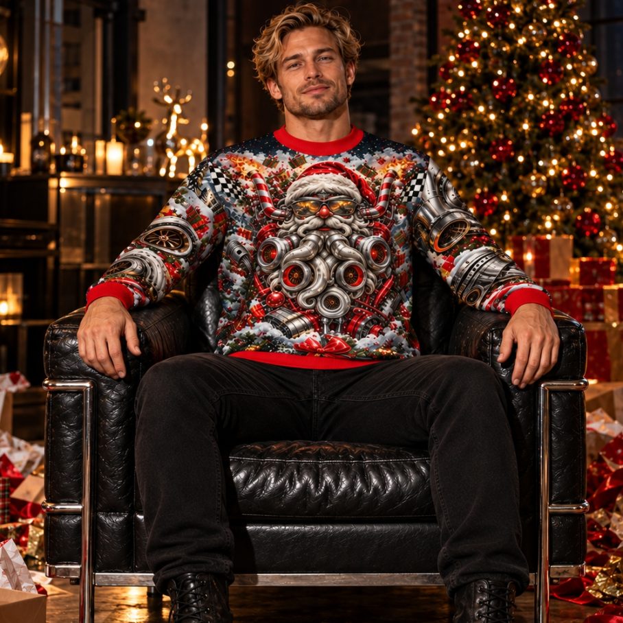 SANTA ENGINE OVERLOAD Świąteczny Ugly Sweater męski