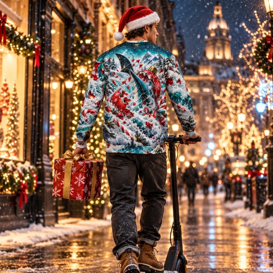 SHARK SNOW DELIVERY Świąteczny Ugly Sweater męski-5
