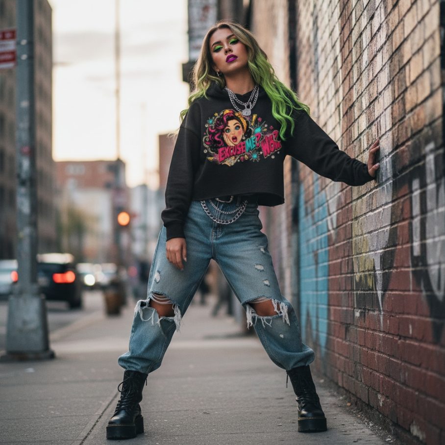 SHOCKED GLAM Damska Crop Hoodie-2