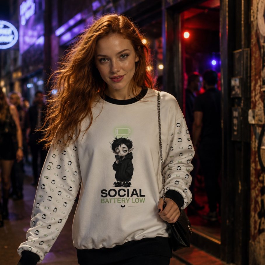 SOCIAL BATTERY VAMPIRE Bluza Unisex-4
