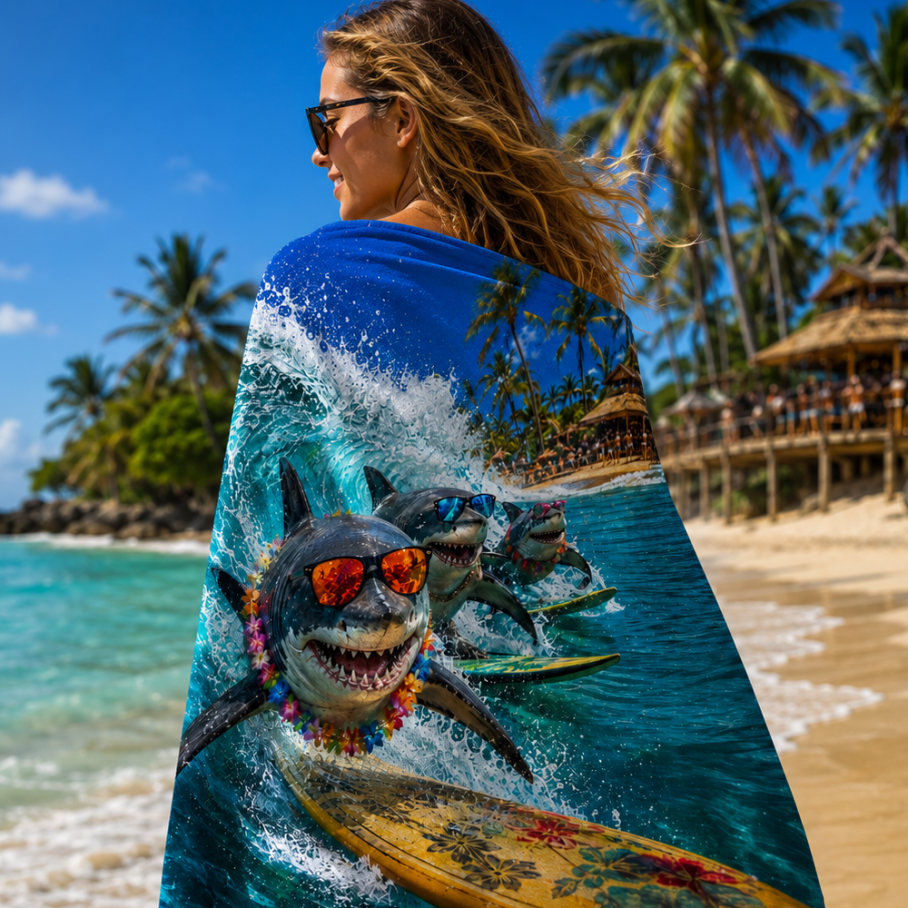 SURFING SHARK PARTY Ręcznik Plażowy