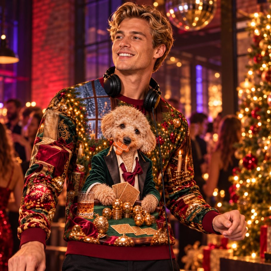 TOY POODLE AFTERHOURS Świąteczny Ugly Sweater unisex-5