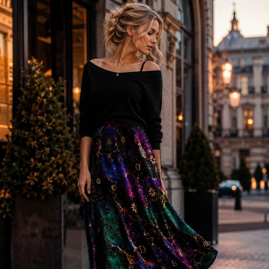 ULTRAVIOLET PETROL AURA Spódnica Bawełniana-2